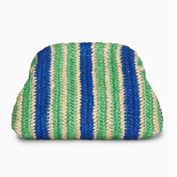 COS Raffia Clutch Bag Blue White Green Woven Slouchy - Picture 1 of 11